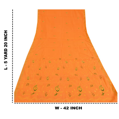 Sanskriti Vintage Orange Sarees Blend Cotton Embroidered Premium Sari 5yd Fabric