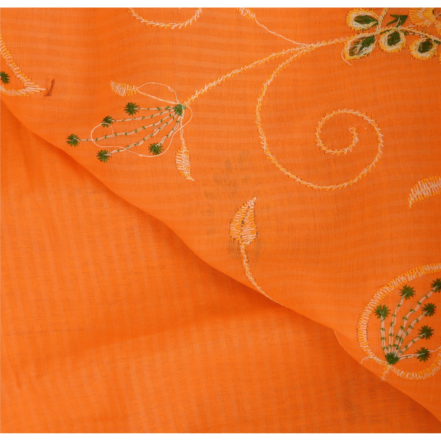 Sanskriti Vintage Orange Sarees Blend Cotton Embroidered Premium Sari 5yd Fabric