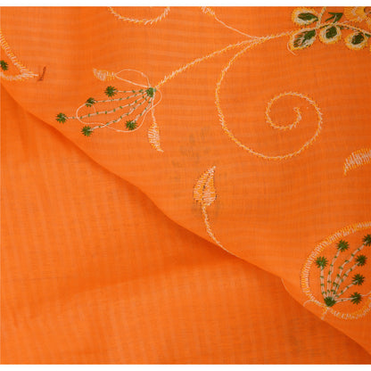 Sanskriti Vintage Orange Sarees Blend Cotton Embroidered Premium Sari 5yd Fabric