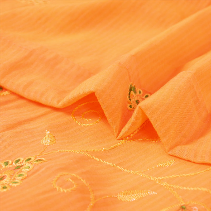 Sanskriti Vintage Orange Sarees Blend Cotton Embroidered Premium Sari 5yd Fabric