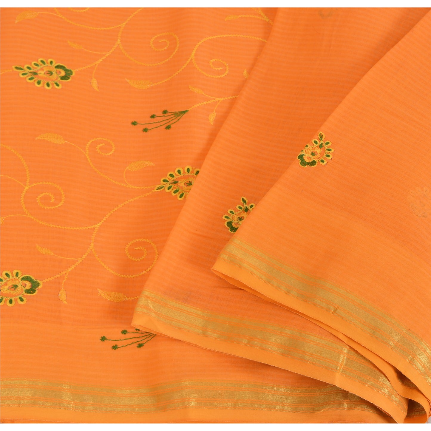 Sanskriti Vintage Orange Sarees Blend Cotton Embroidered Premium Sari 5yd Fabric