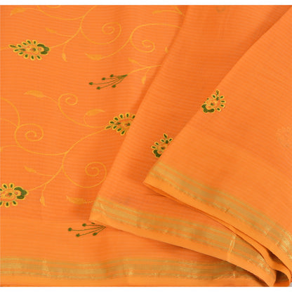 Sanskriti Vintage Orange Sarees Blend Cotton Embroidered Premium Sari 5yd Fabric