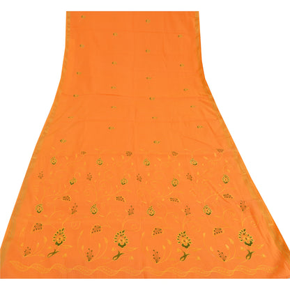 Sanskriti Vintage Orange Sarees Blend Cotton Embroidered Premium Sari 5yd Fabric