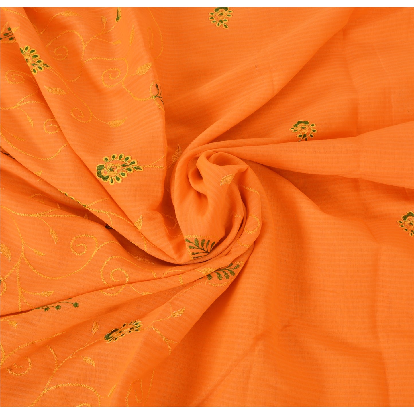 Sanskriti Vintage Orange Sarees Blend Cotton Embroidered Premium Sari 5yd Fabric