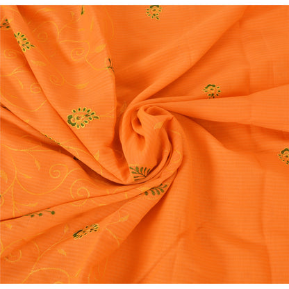 Sanskriti Vintage Orange Sarees Blend Cotton Embroidered Premium Sari 5yd Fabric