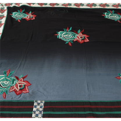 Sanskriti Vintage Indian Sarees Pure Georgette Hand Beaded Ombre Fabric 6yd Sari