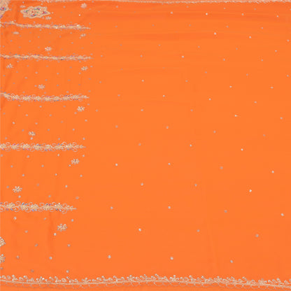 Sanskriti Vintage Orange Saree Pure Georgette Silk Hand Beaded Sustainable Fabric Sari