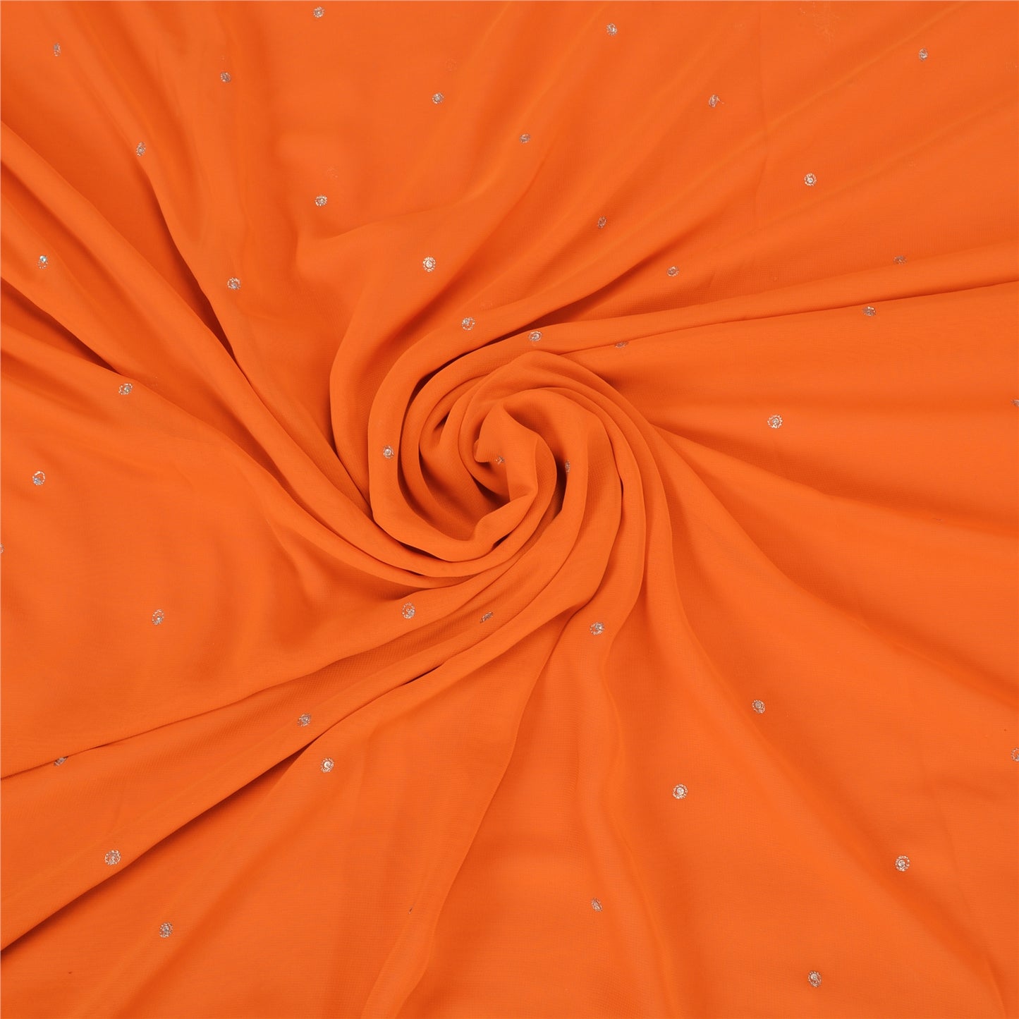 Sanskriti Vintage Orange Saree Pure Georgette Silk Hand Beaded Sustainable Fabric Sari