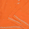 Sanskriti Vintage Orange Saree Pure Georgette Silk Hand Beaded Sustainable Fabric Sari