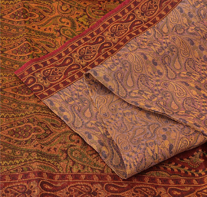 Sanskriti Vintage Indian Saree 100% Pure Organza Silk Woven Purple Sustainable Fabric Cultural Sari