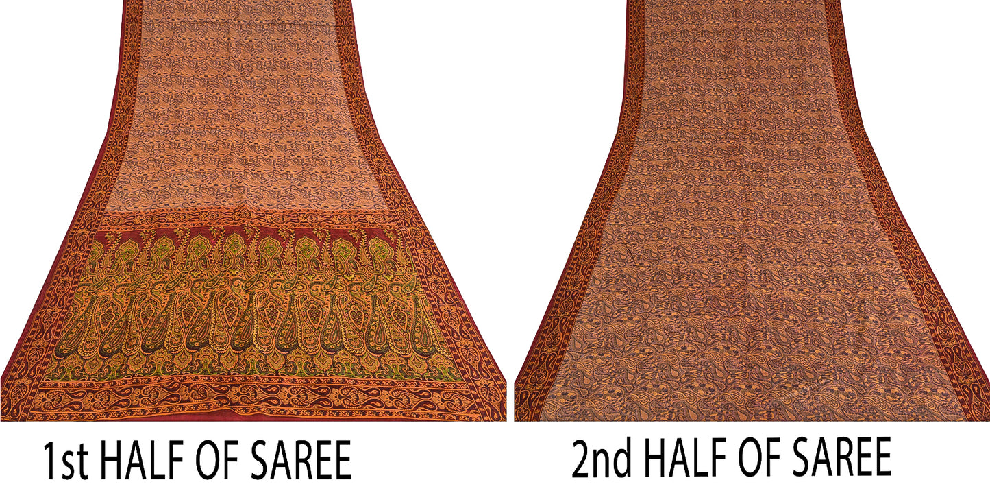 Sanskriti Vintage Indian Saree 100% Pure Organza Silk Woven Purple Sustainable Fabric Cultural Sari