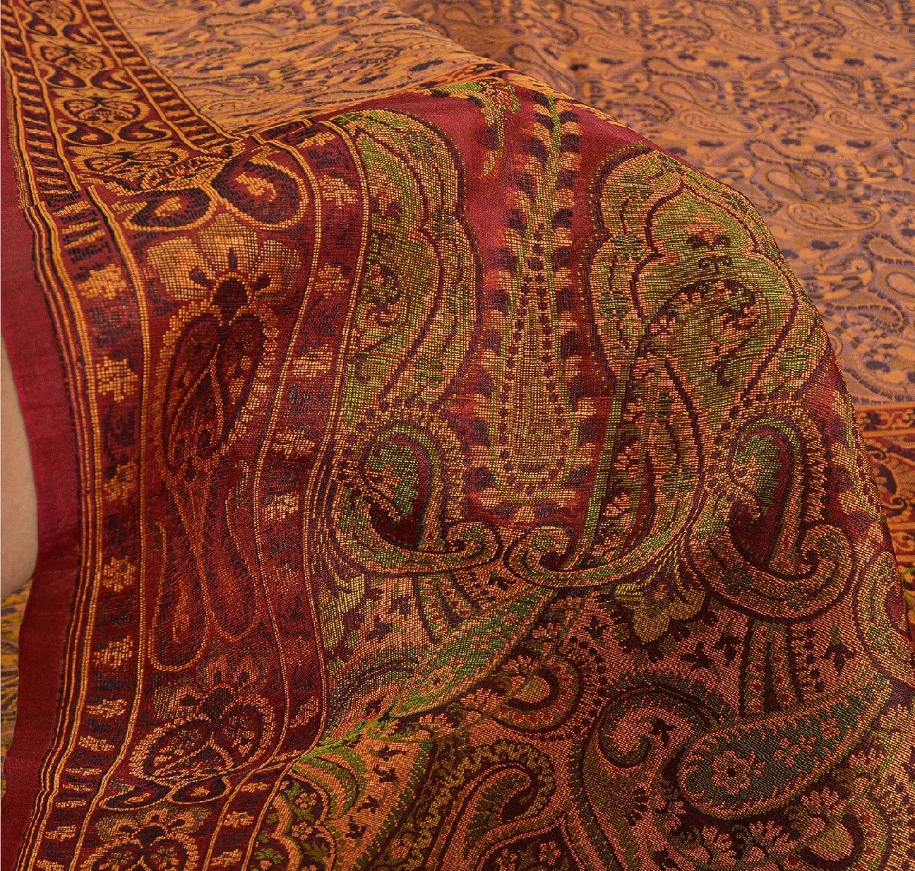 Sanskriti Vintage Indian Saree 100% Pure Organza Silk Woven Purple Sustainable Fabric Cultural Sari