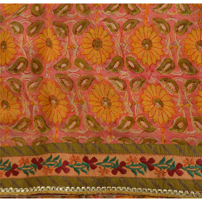 Sanskriti Vintage Indian Sarees Pure Georgette Silk Embroidered Fabric 5yd Sari