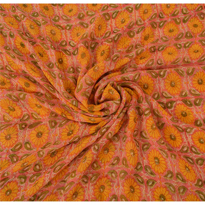 Sanskriti Vintage Indian Sarees Pure Georgette Silk Embroidered Fabric 5yd Sari