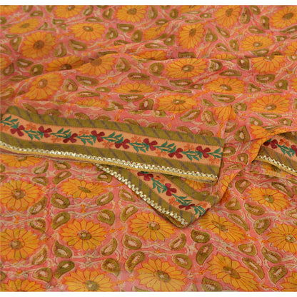 Sanskriti Vintage Indian Sarees Pure Georgette Silk Embroidered Fabric 5yd Sari