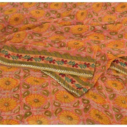 Sanskriti Vintage Indian Sarees Pure Georgette Silk Embroidered Fabric 5yd Sari