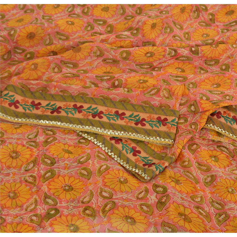 Sanskriti Vintage Indian Sarees Pure Georgette Silk Embroidered Fabric 5yd Sari