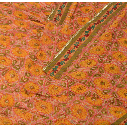 Sanskriti Vintage Indian Sarees Pure Georgette Silk Embroidered Fabric 5yd Sari