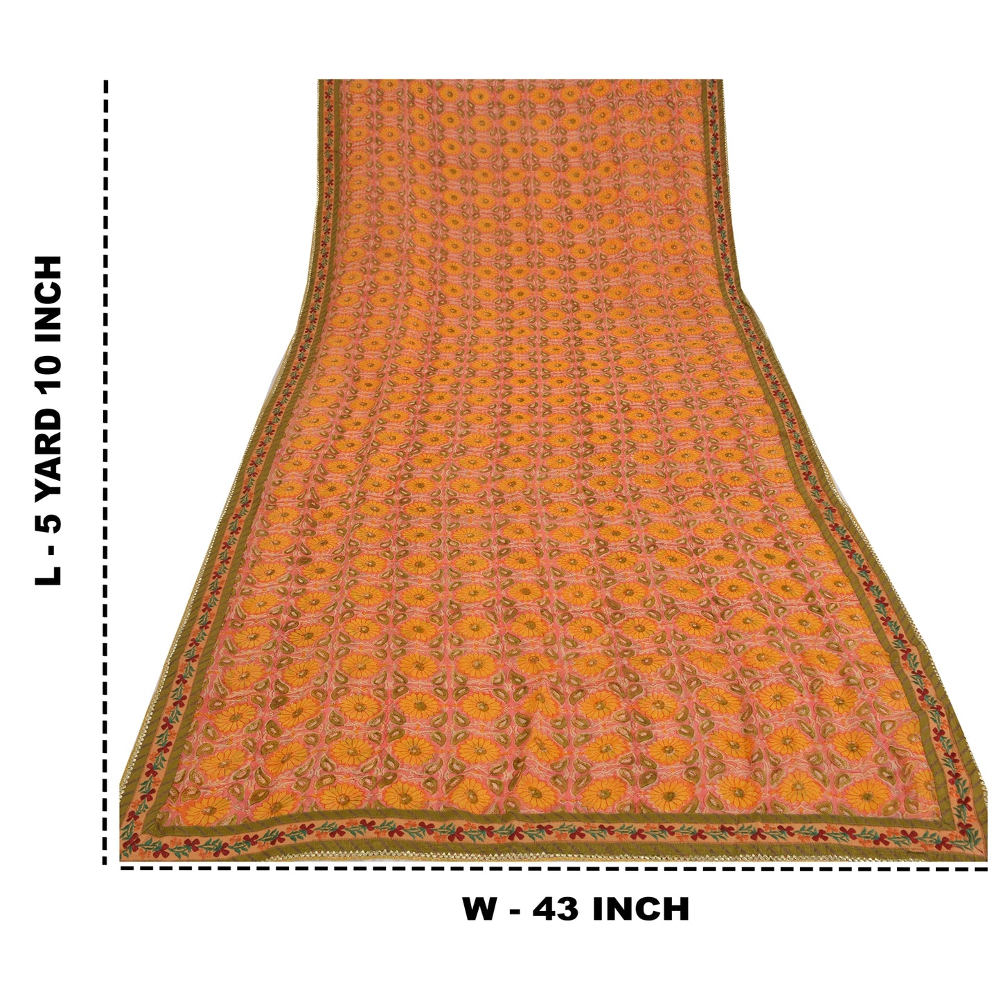 Sanskriti Vintage Indian Sarees Pure Georgette Silk Embroidered Fabric 5yd Sari