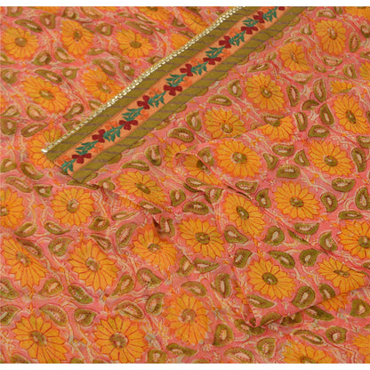 Sanskriti Vintage Indian Sarees Pure Georgette Silk Embroidered Fabric 5yd Sari