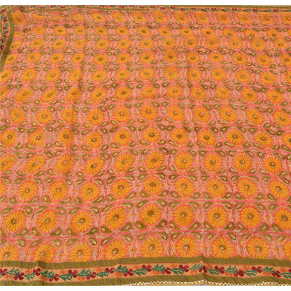 Sanskriti Vintage Indian Sarees Pure Georgette Silk Embroidered Fabric 5yd Sari