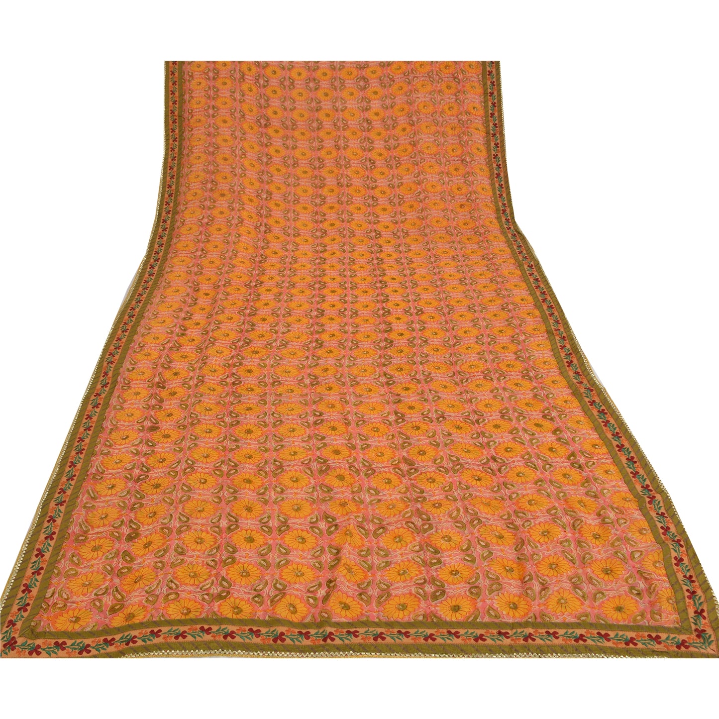 Sanskriti Vintage Indian Sarees Pure Georgette Silk Embroidered Fabric 5yd Sari