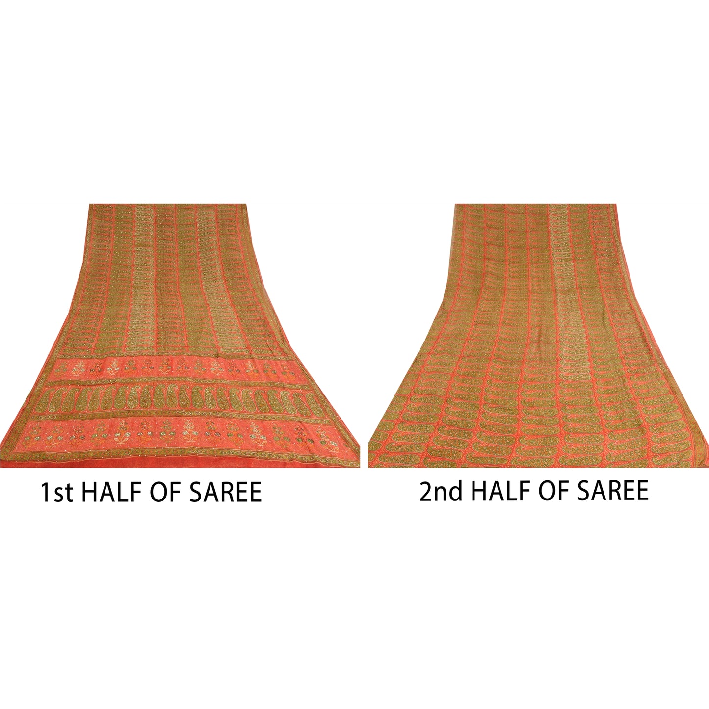 Sanskriti Vintage Red Sarees Pure Georgette Hand Beaded Premium Sari 5yrd Fabric