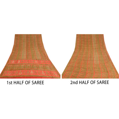 Sanskriti Vintage Red Sarees Pure Georgette Hand Beaded Premium Sari 5yrd Fabric