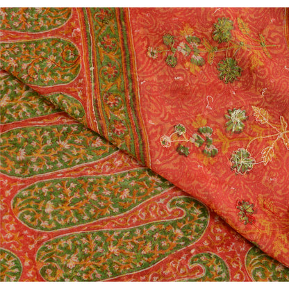Sanskriti Vintage Red Sarees Pure Georgette Hand Beaded Premium Sari 5yrd Fabric