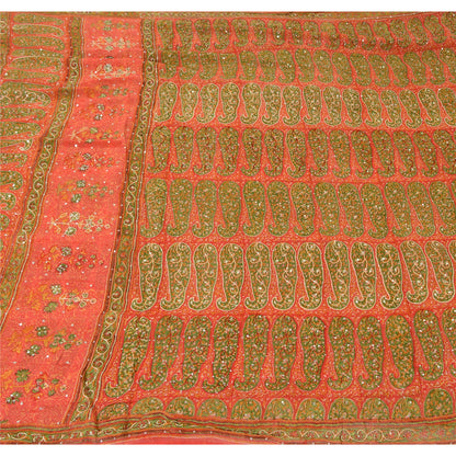 Sanskriti Vintage Red Sarees Pure Georgette Hand Beaded Premium Sari 5yrd Fabric