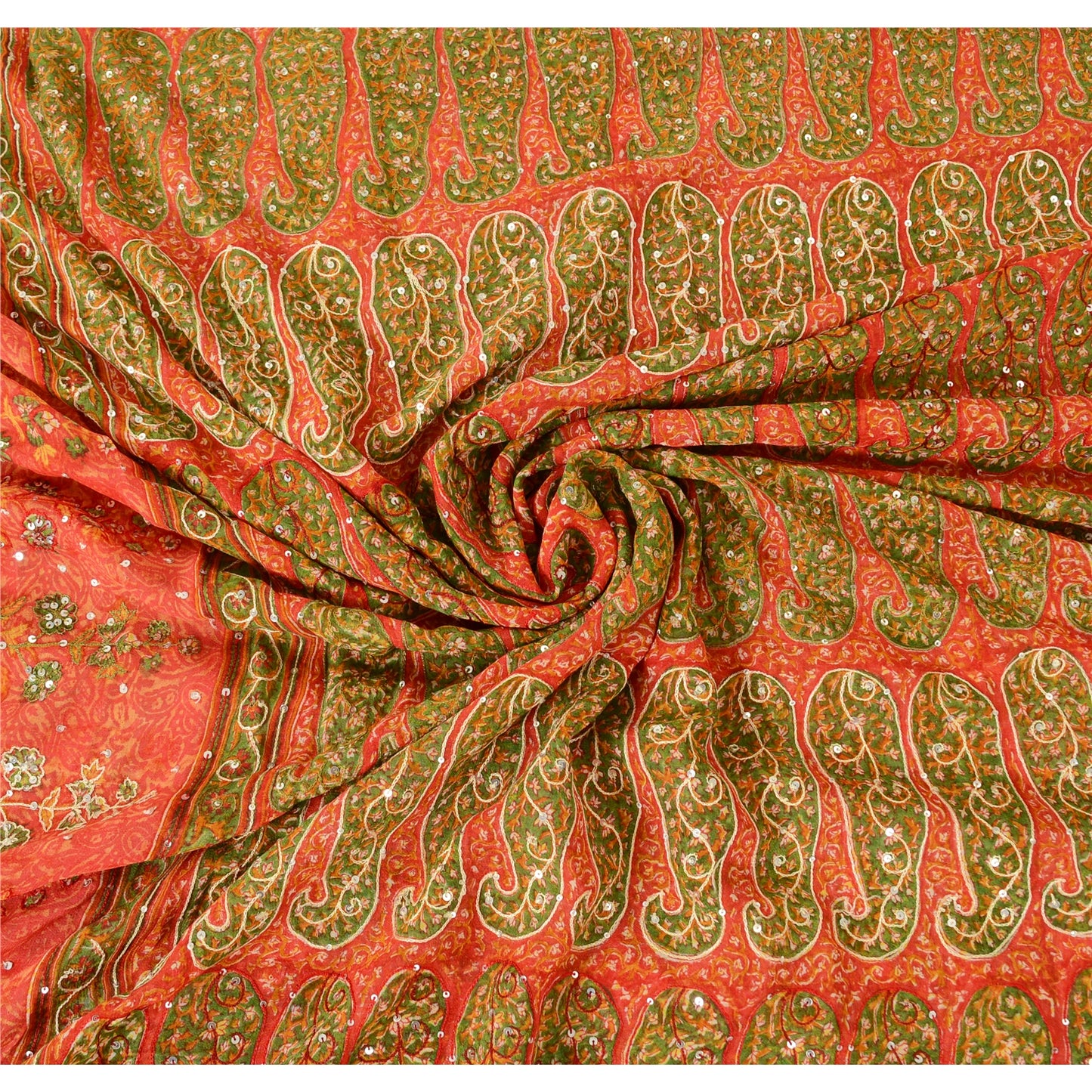 Sanskriti Vintage Red Sarees Pure Georgette Hand Beaded Premium Sari 5yrd Fabric