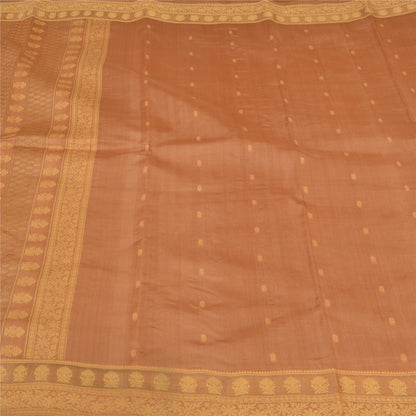 Sanskriti Vintage Brown Sarees Bollywood Pure Silk Woven Sari 5yd Craft Fabric