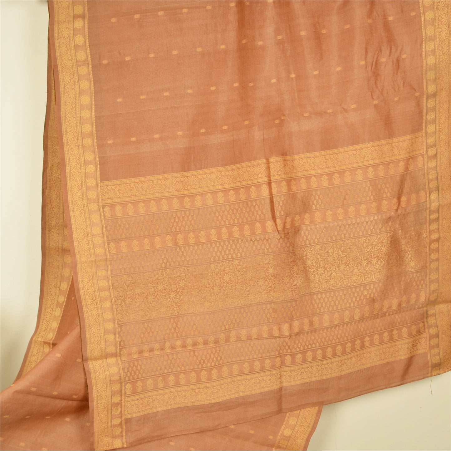 Sanskriti Vintage Brown Sarees Bollywood Pure Silk Woven Sari 5yd Craft Fabric