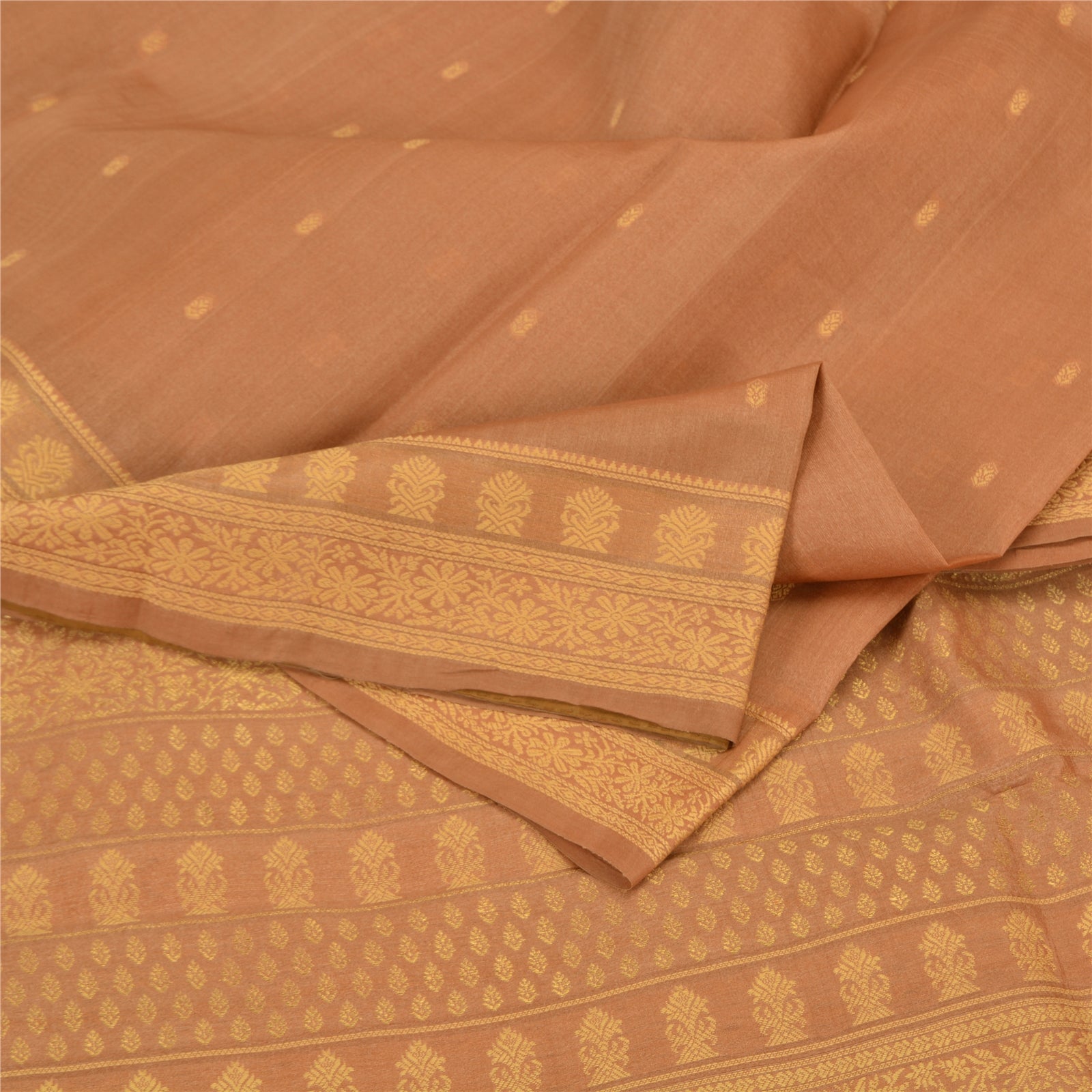 Sanskriti Vintage Brown Sarees Bollywood Pure Silk Woven Sari 5yd Craft Fabric