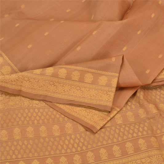 Sanskriti Vintage Brown Sarees Bollywood Pure Silk Woven Sari 5yd Craft Fabric