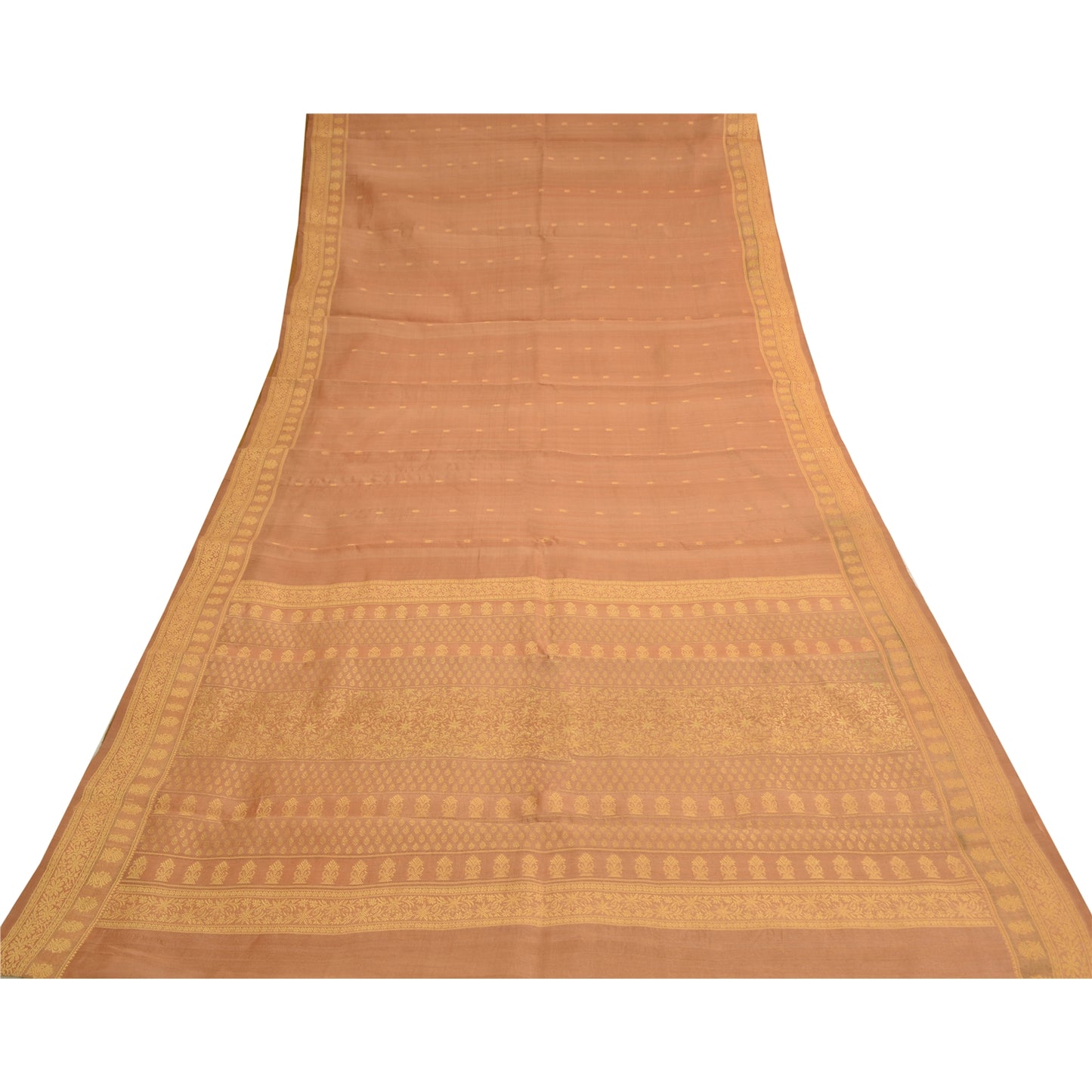 Sanskriti Vintage Brown Sarees Bollywood Pure Silk Woven Sari 5yd Craft Fabric