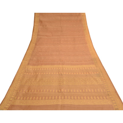 Sanskriti Vintage Brown Sarees Bollywood Pure Silk Woven Sari 5yd Craft Fabric