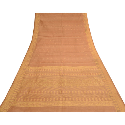 Sanskriti Vintage Brown Sarees Bollywood Pure Silk Woven Sari 5yd Craft Fabric