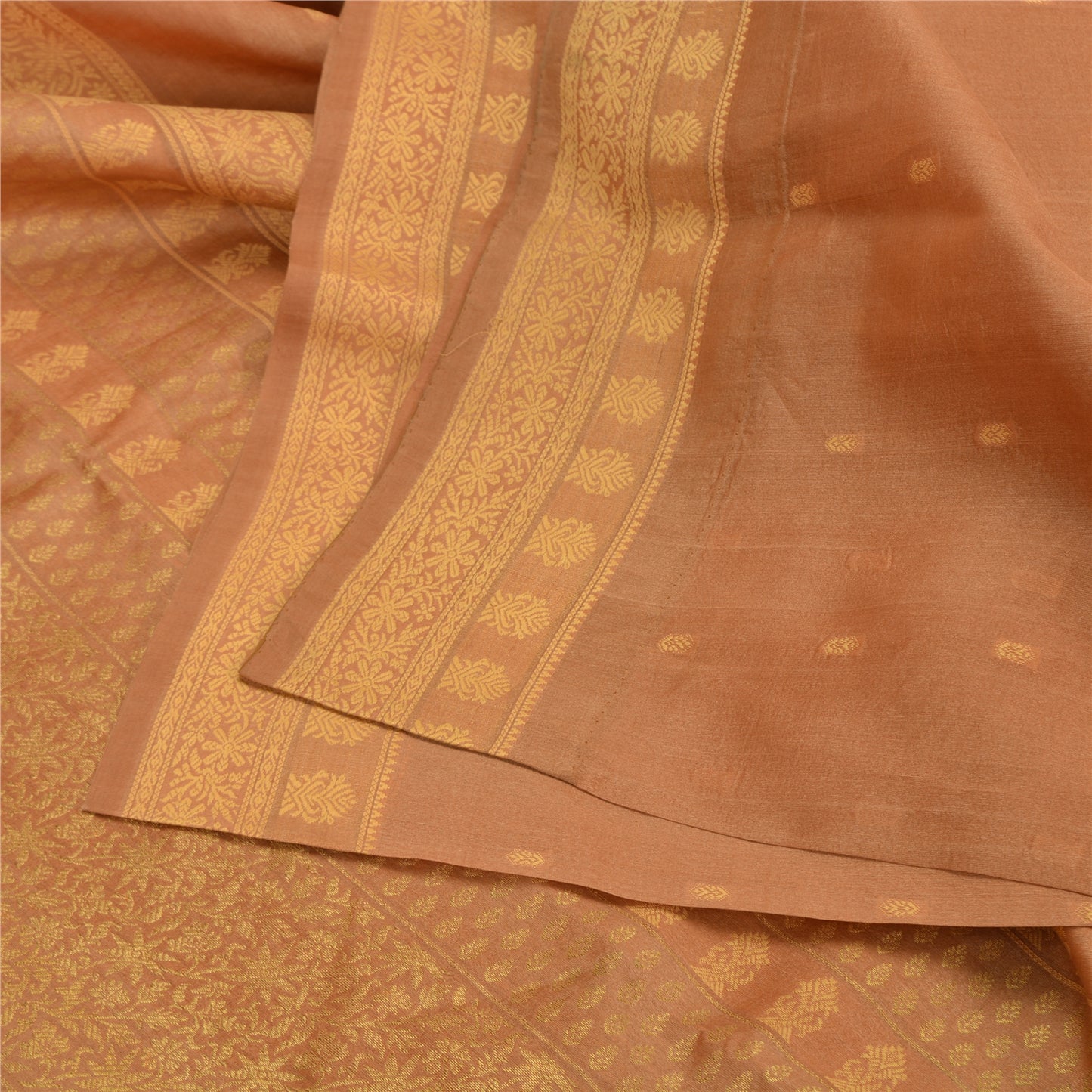 Sanskriti Vintage Brown Sarees Bollywood Pure Silk Woven Sari 5yd Craft Fabric
