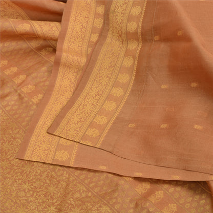 Sanskriti Vintage Brown Sarees Bollywood Pure Silk Woven Sari 5yd Craft Fabric