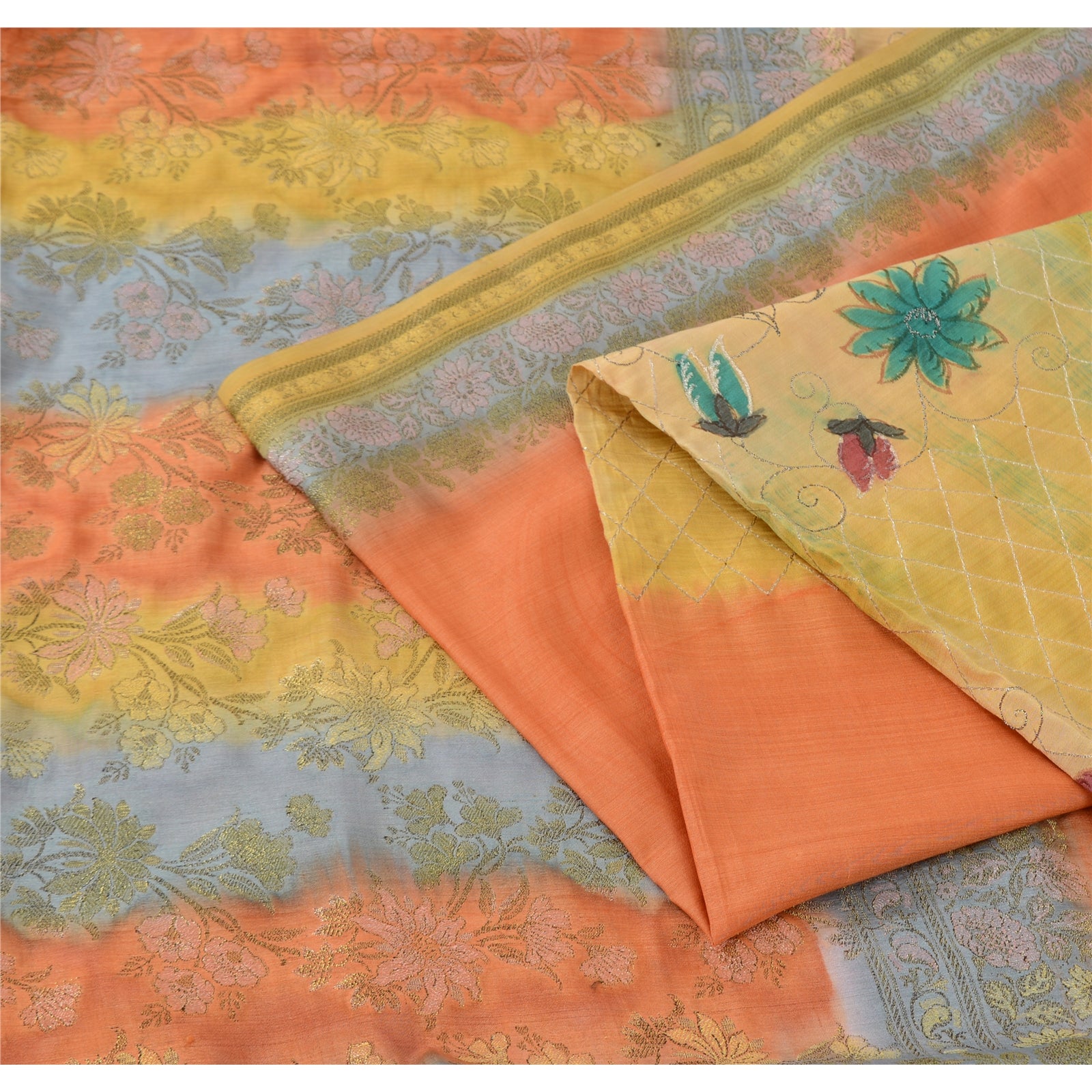 Sanskriti Vintage Indian Sarees Pure Silk Embroidered Woven Premium Sari Fabric