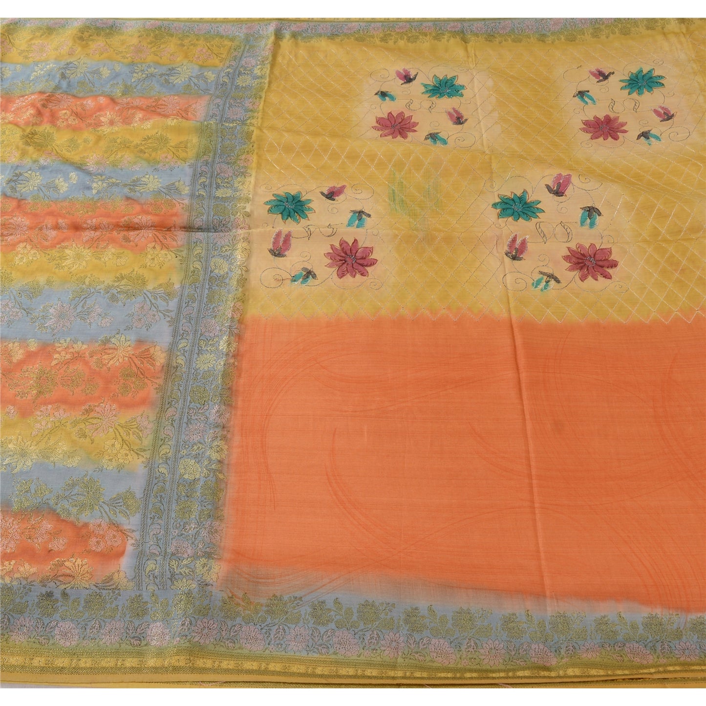 Sanskriti Vintage Indian Sarees Pure Silk Embroidered Woven Premium Sari Fabric