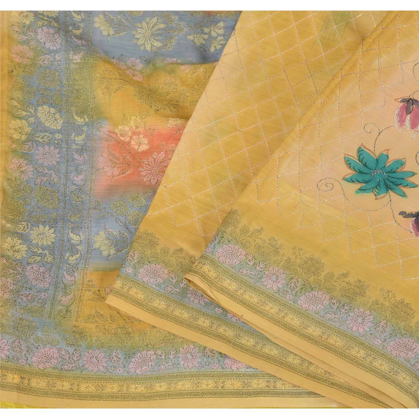 Sanskriti Vintage Indian Sarees Pure Silk Embroidered Woven Premium Sari Fabric