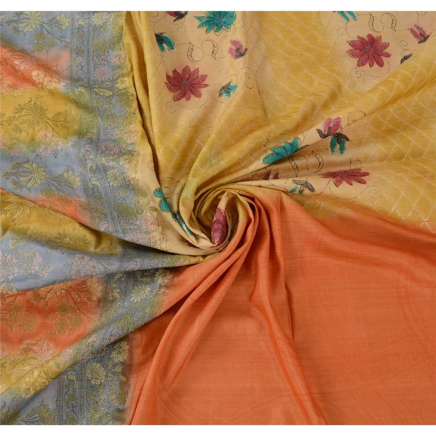 Sanskriti Vintage Indian Sarees Pure Silk Embroidered Woven Premium Sari Fabric