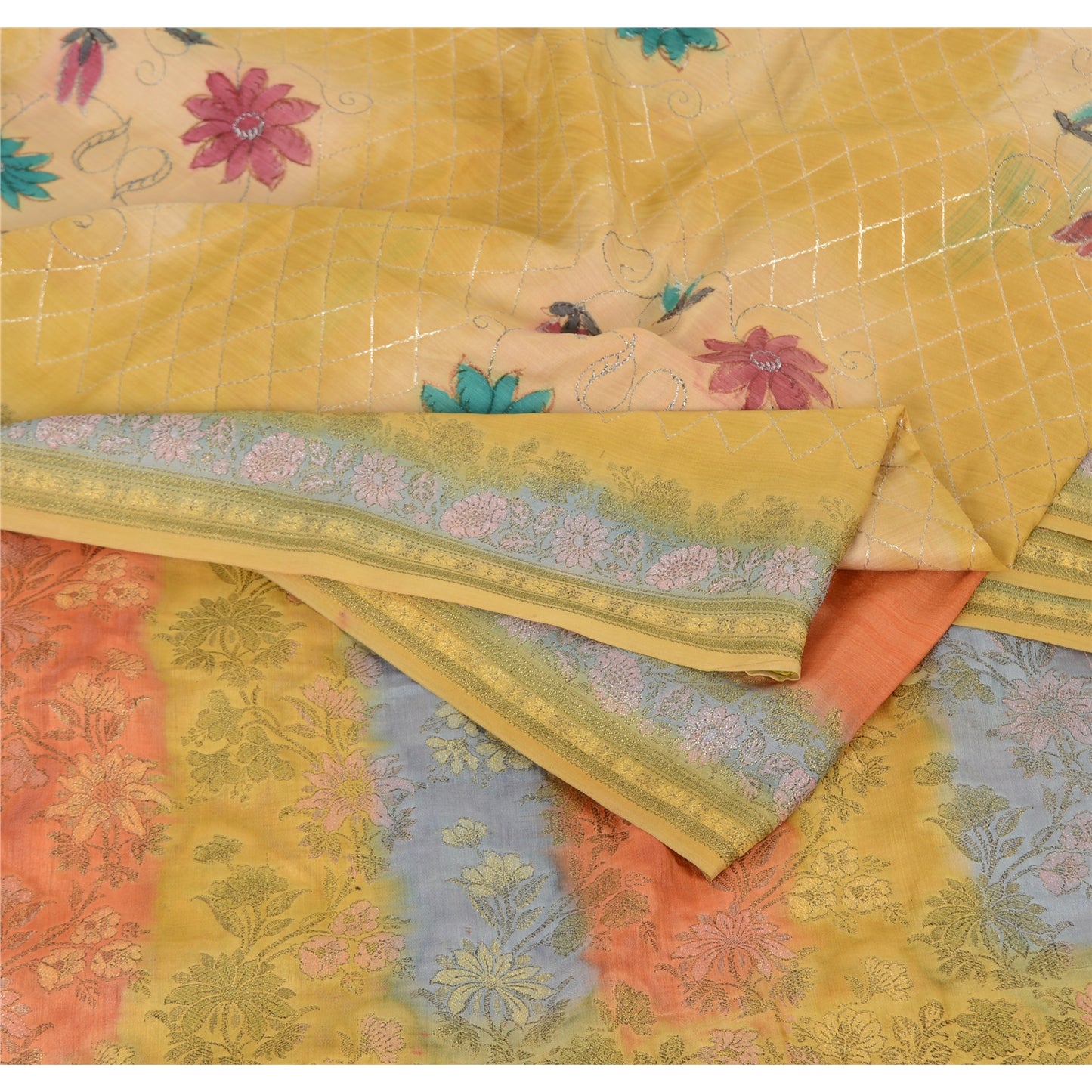 Sanskriti Vintage Indian Sarees Pure Silk Embroidered Woven Premium Sari Fabric