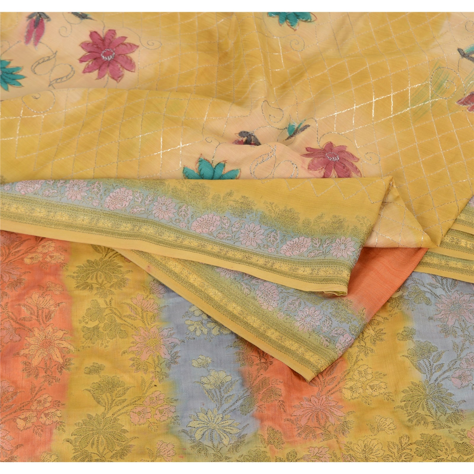 Sanskriti Vintage Indian Sarees Pure Silk Embroidered Woven Premium Sari Fabric