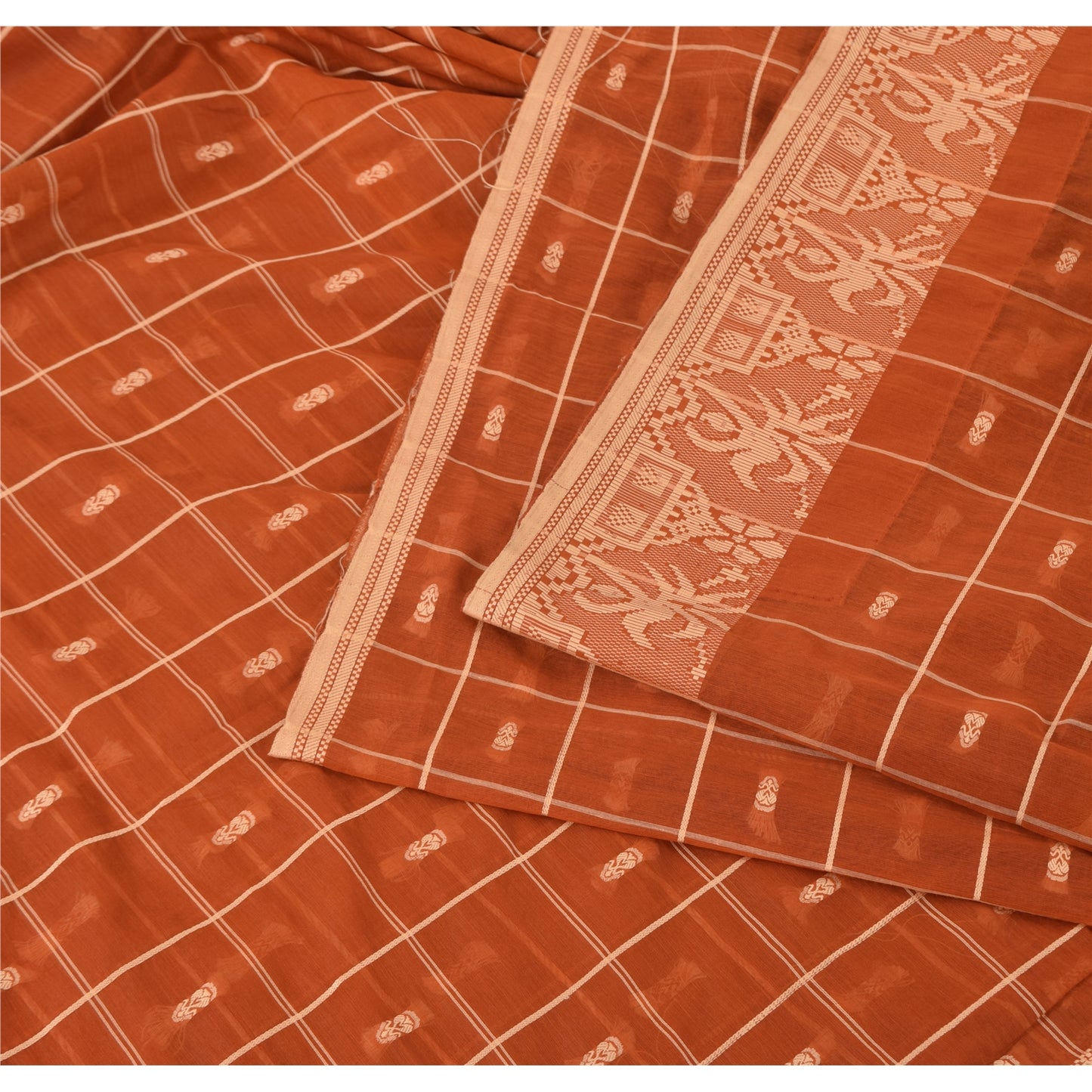 Sanskriti Vintage Indian Orange Sarees Blend Silk Woven Ethnic Sari Craft Fabric