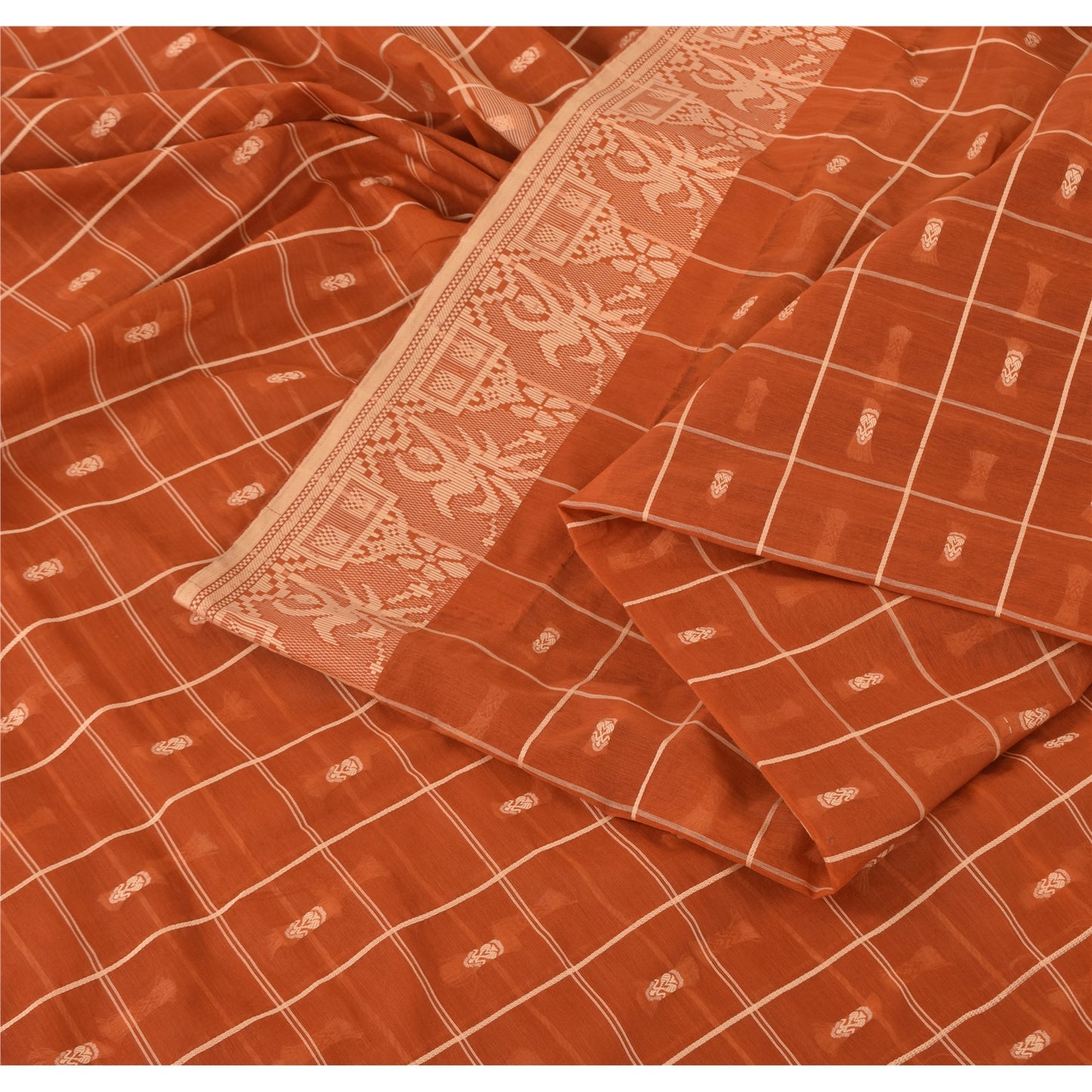Sanskriti Vintage Indian Orange Sarees Blend Silk Woven Ethnic Sari Craft Fabric