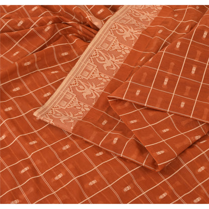 Sanskriti Vintage Indian Orange Sarees Blend Silk Woven Ethnic Sari Craft Fabric