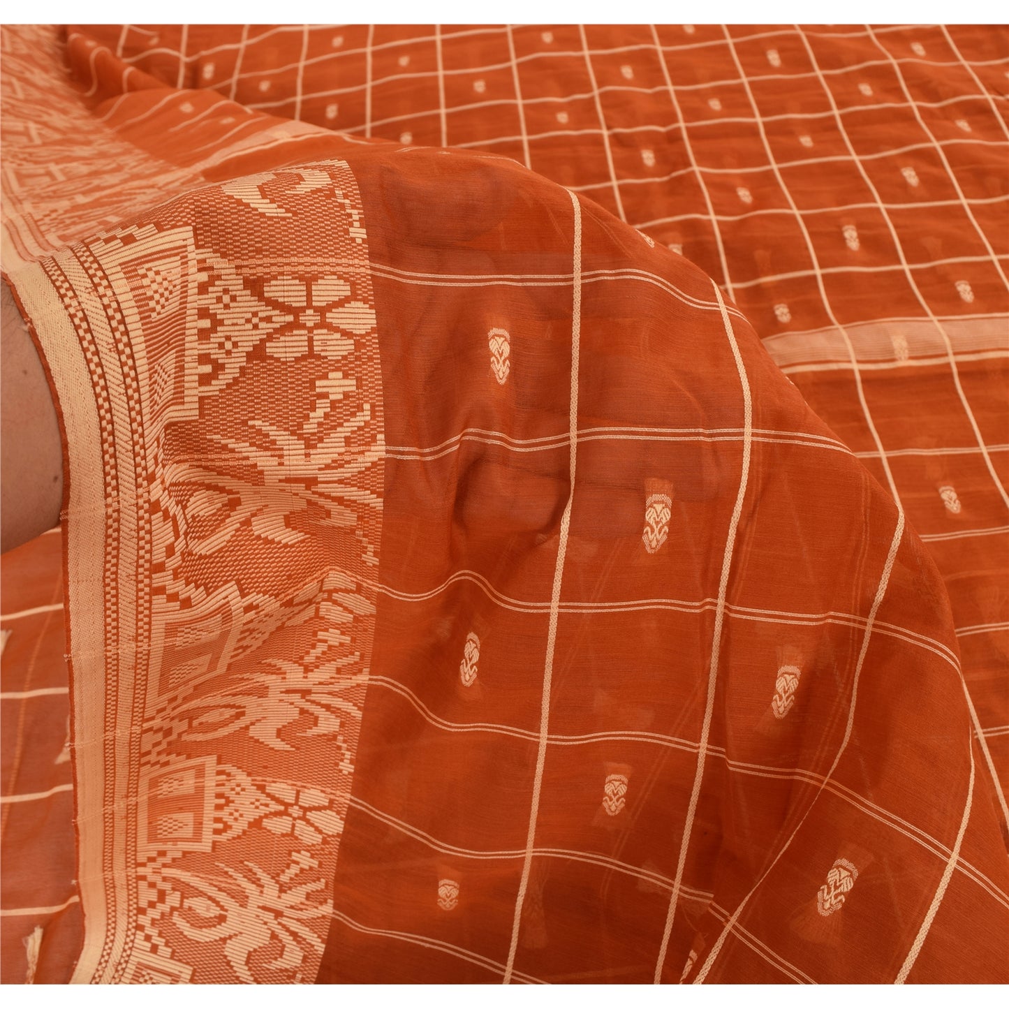 Sanskriti Vintage Indian Orange Sarees Blend Silk Woven Ethnic Sari Craft Fabric